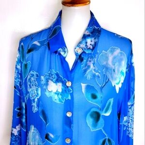 SHEER CUT VELVET BLUE ROSES BLOUSE